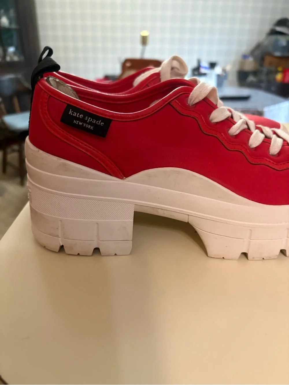 kate spade Red Platform Lace-Up Sneakers with White Sole
